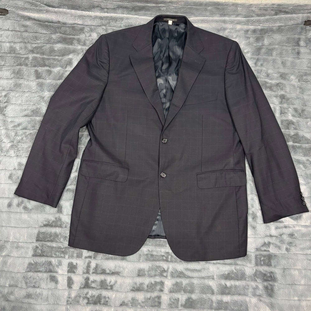 Joseph Bach Sartoriale Mens Blazer Super 150s Wool Navy Windowpane Jacket 54R